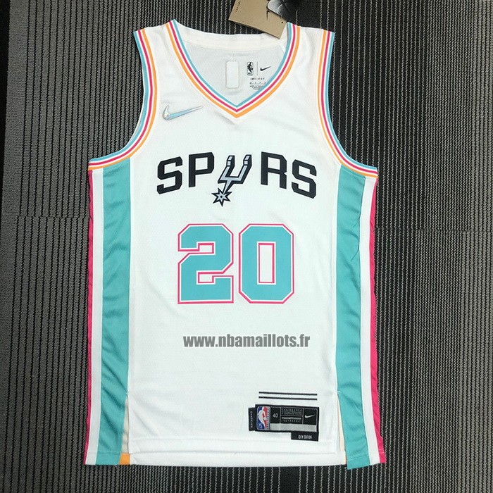 Maillot San Antonio Spurs Manu Ginobili NO 20 Ville 2021-22 Blanc